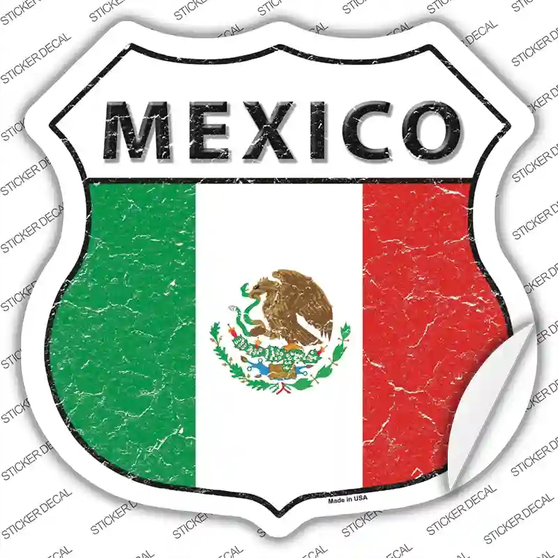 HS-332s-S Mexico Flag Novelty Highway Shield Sticker Decal - Small