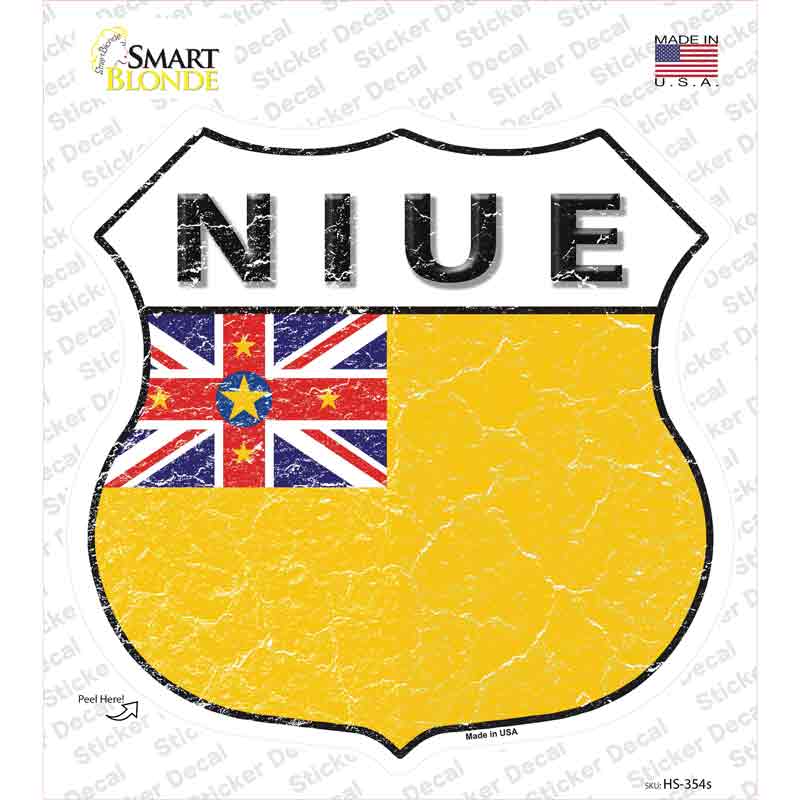 HS-354s-M Niue Flag Novelty Highway Shield Sticker Decal - Medium