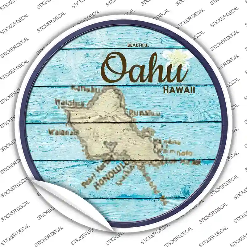 C-820s-L Oahu Hawaii Map Novelty Circle Sticker Decal - Large