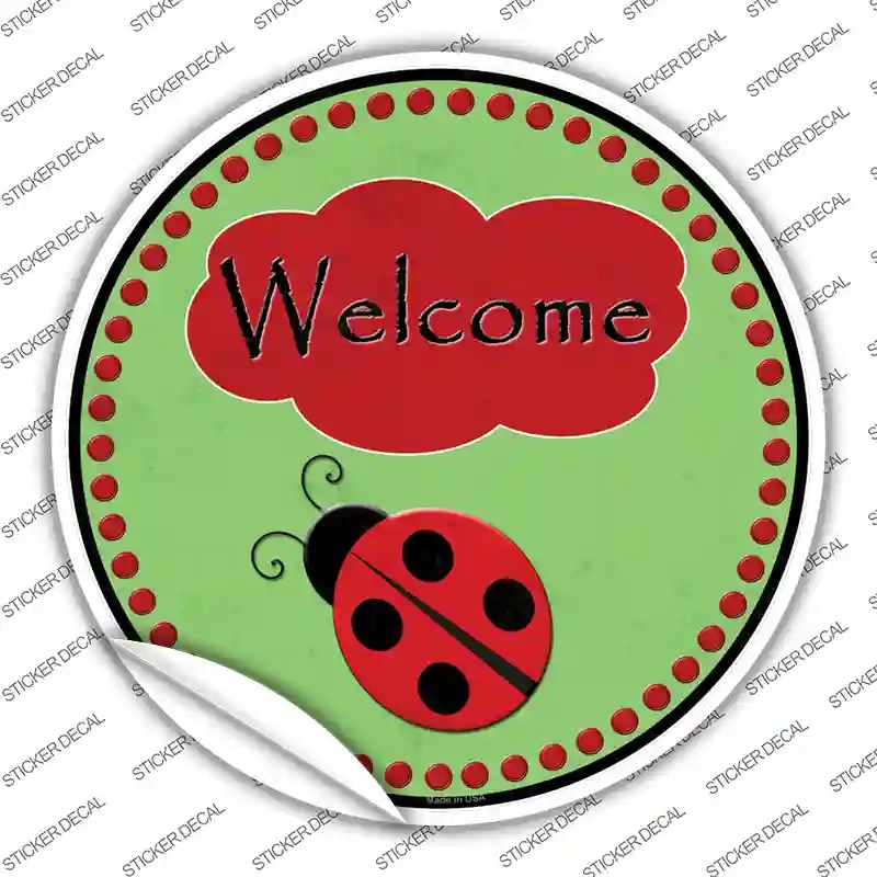 C-827s-S Welcome Ladybug Novelty Circle Sticker Decal - Small