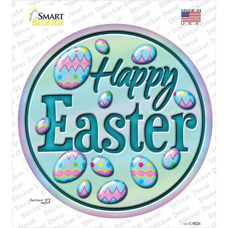 C-832s-M Happy Easter with Eggs Novelty Circle Sticker Decal - Medium