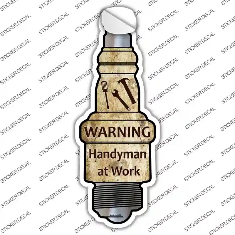 J-075s-S Handyman At Work Novelty Spark Plug Sticker Decal - Small