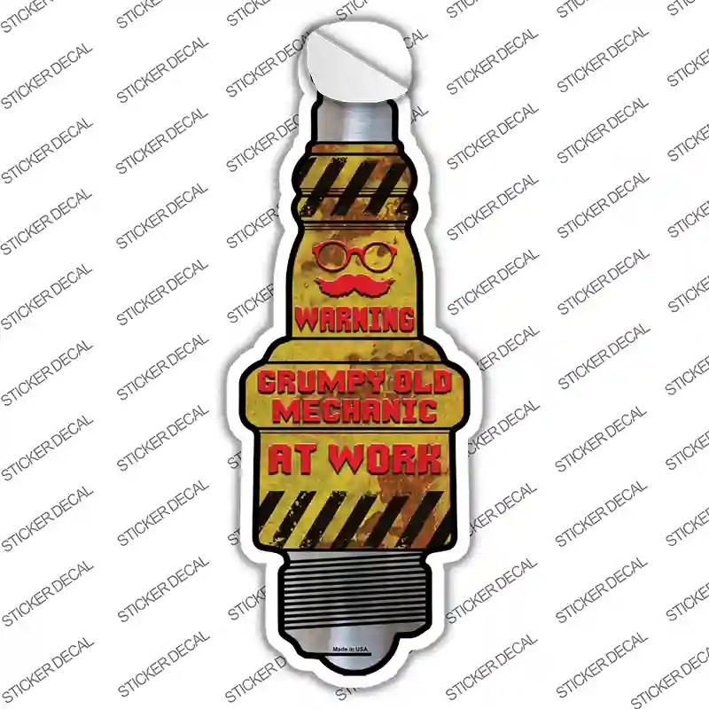 J-081s-L Old Mechanic At Work Novelty Spark Plug Sticker Decal - Large