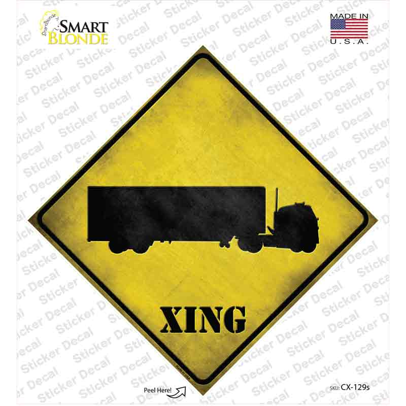 CX-129s-M Semi Truck Xing Novelty Diamond Sticker Decal - Medium