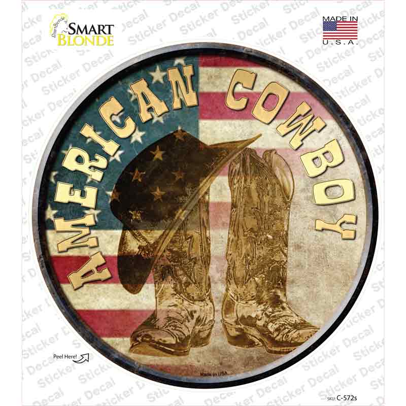 C-572s-M American Cowboy Novelty Circle Sticker Decal - Medium