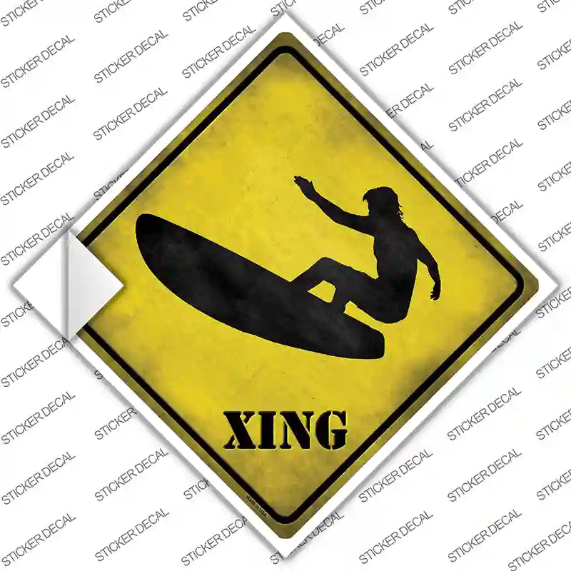 CX-157s-L Surfer in Action Xing Novelty Diamond Sticker Decal - Large