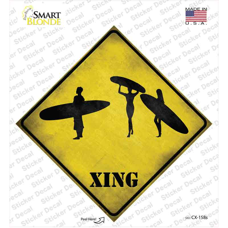 CX-158s-M Surfers Xing Novelty Diamond Sticker Decal - Medium