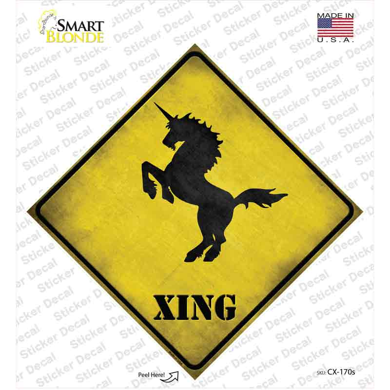 CX-170s-M Unicorn Rearing Xing Novelty Diamond Sticker Decal - Medium
