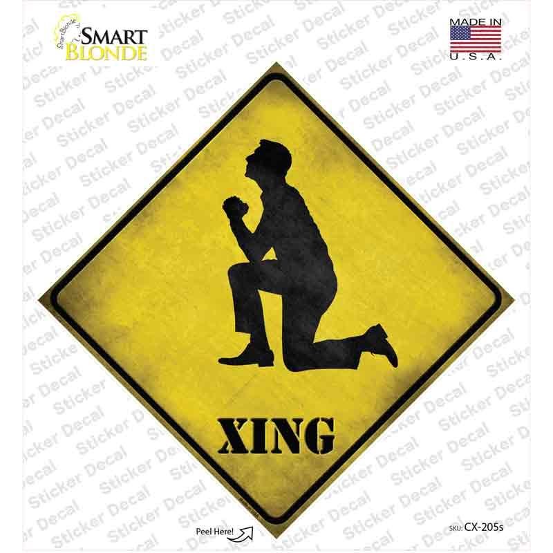 CX-205s-M Man Praying on Knees Xing Novelty Diamond Sticker Decal - Medium
