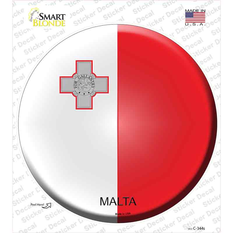 C-344s-M Malta Country Novelty Circle Sticker Decal - Medium