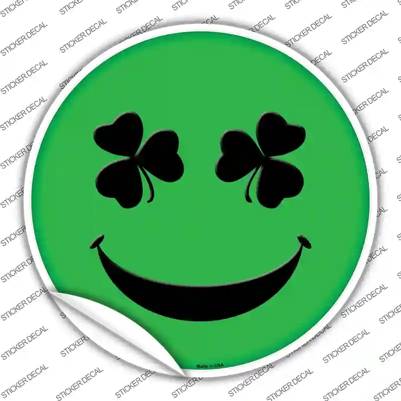 C-651s-L Shamrock Smiling Face Novelty Circle Sticker Decal - Large