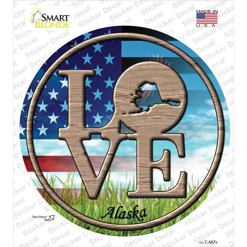 C-667s-M Love Alaska Novelty Circle Sticker Decal - Medium