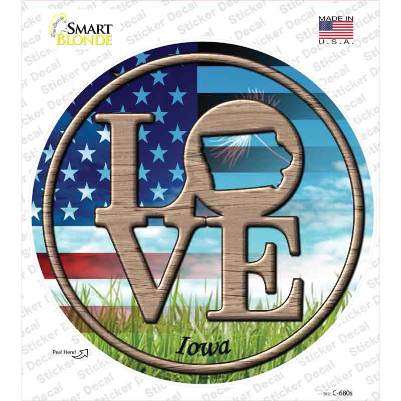 C-680s-M Love Iowa Novelty Circle Sticker Decal - Medium