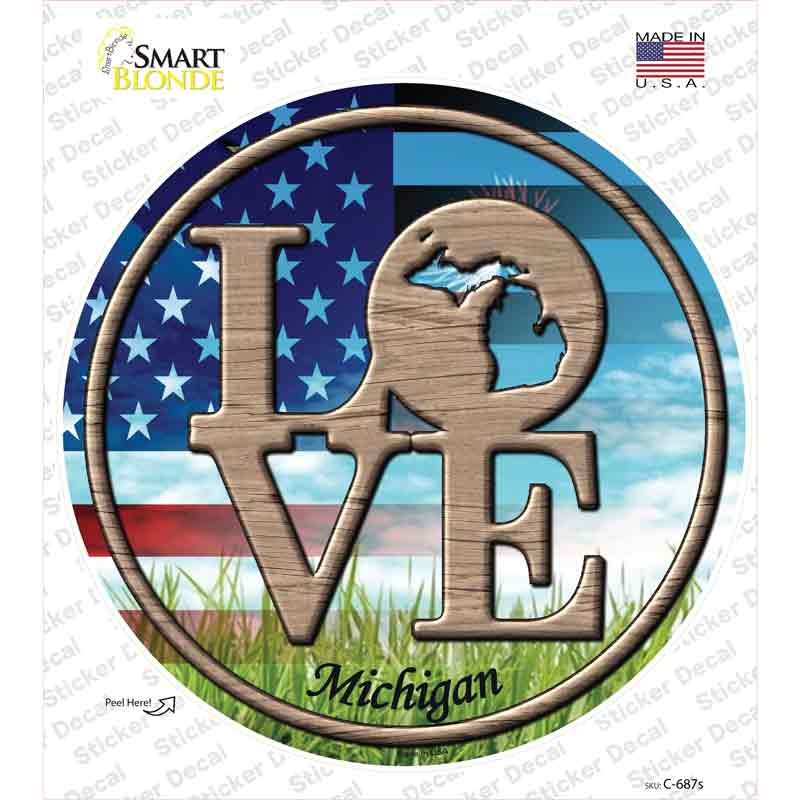 C-687s-M Love Michigan Novelty Circle Sticker Decal - Medium
