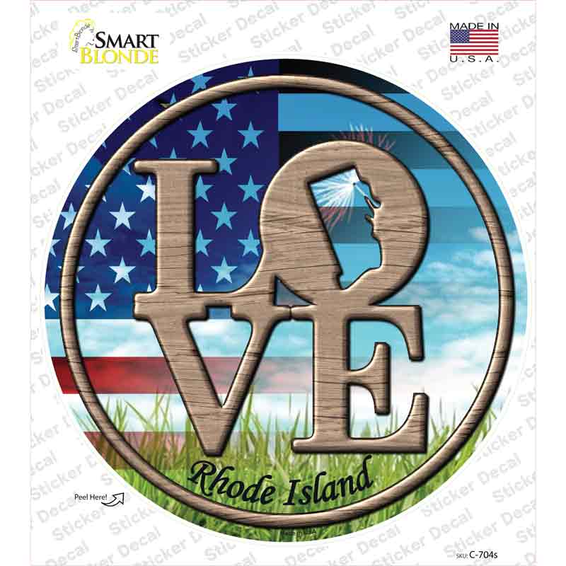 C-704s-M Love Rhode Island Novelty Circle Sticker Decal - Medium