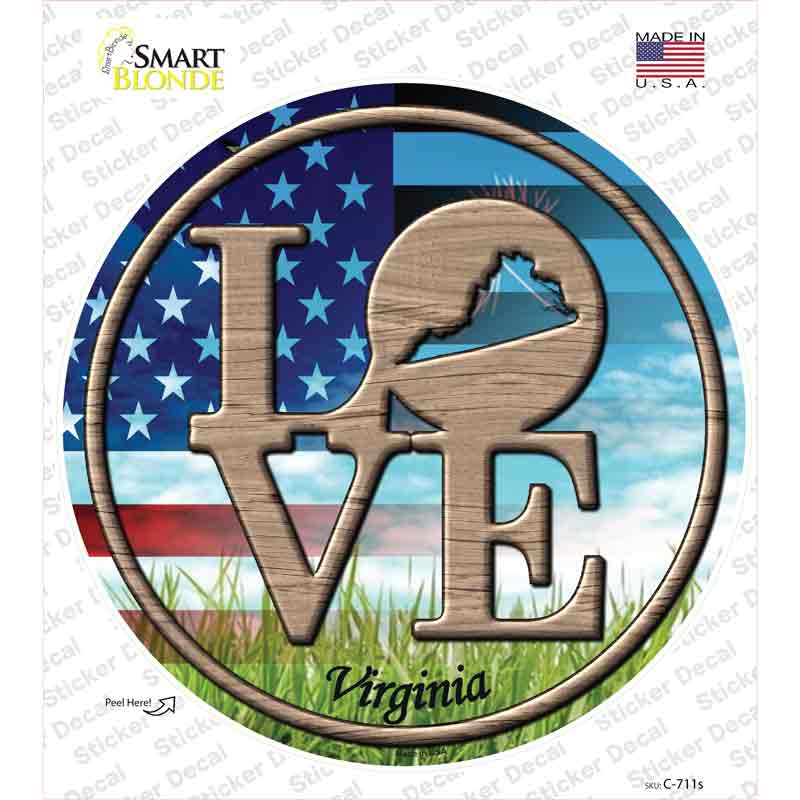 C-711s-M Love Virginia Novelty Circle Sticker Decal - Medium