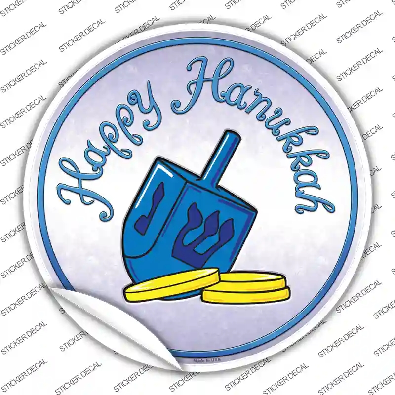 C-724s-L Happy Hanukkah Dreidel Novelty Circle Sticker Decal - Large