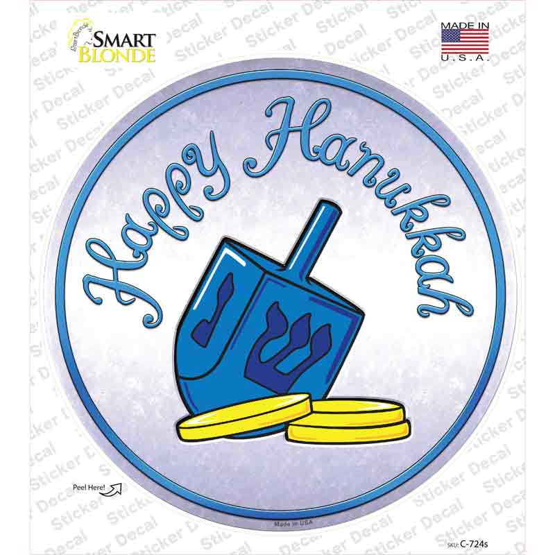 C-724s-M Happy Hanukkah Dreidel Novelty Circle Sticker Decal - Medium