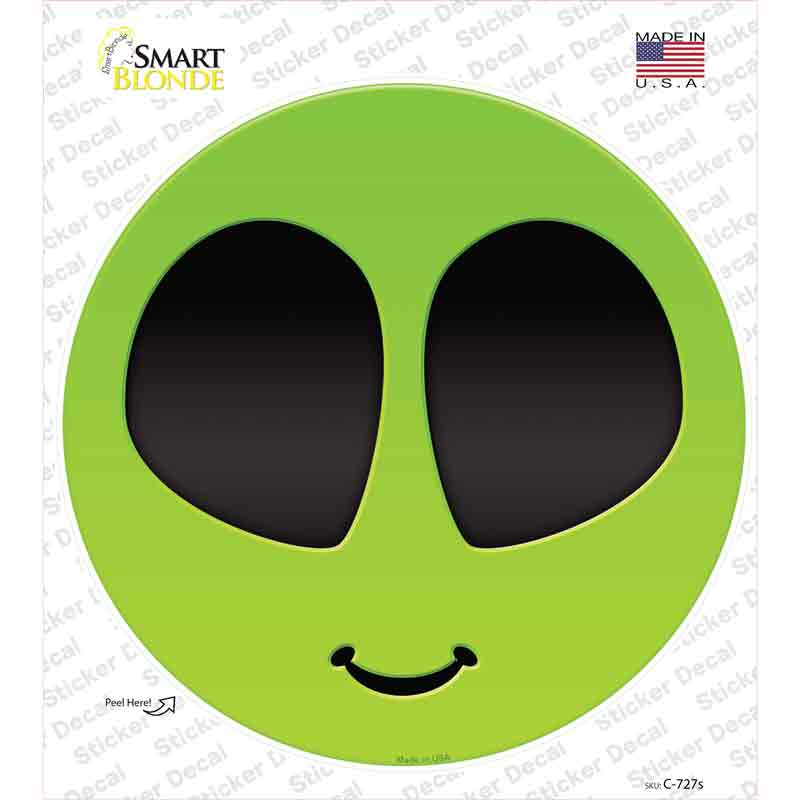 C-727s-M Alien Smile Face Novelty Circle Sticker Decal - Medium