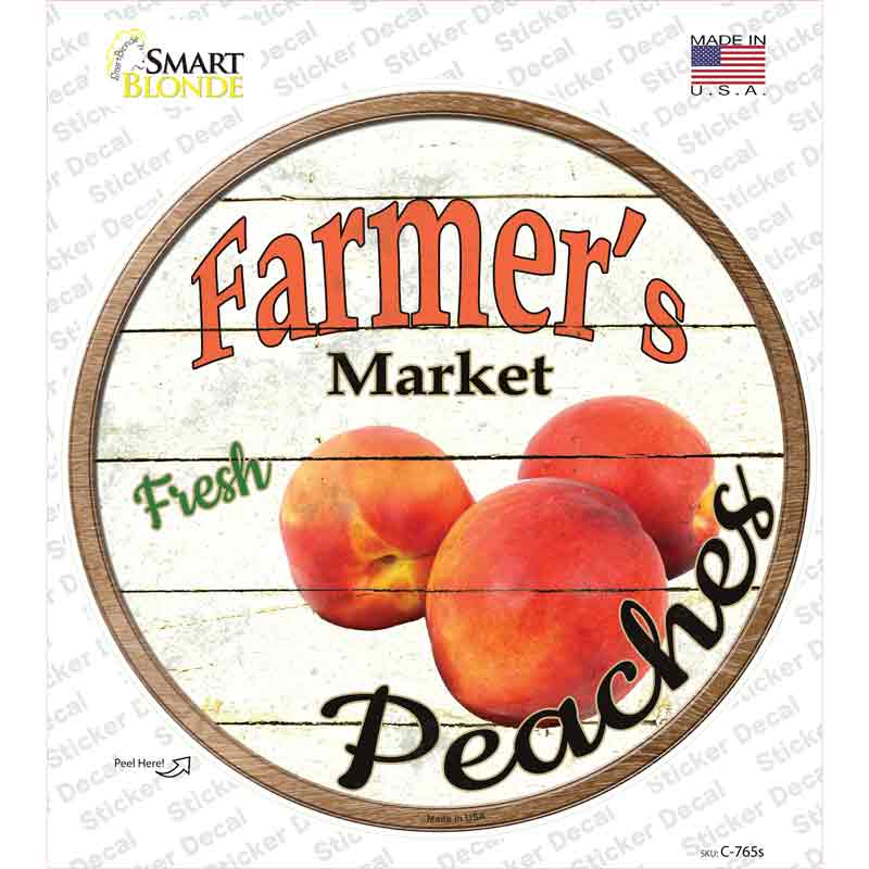 C-765s-M Farmers Market Peaches Novelty Circle Sticker Decal - Medium