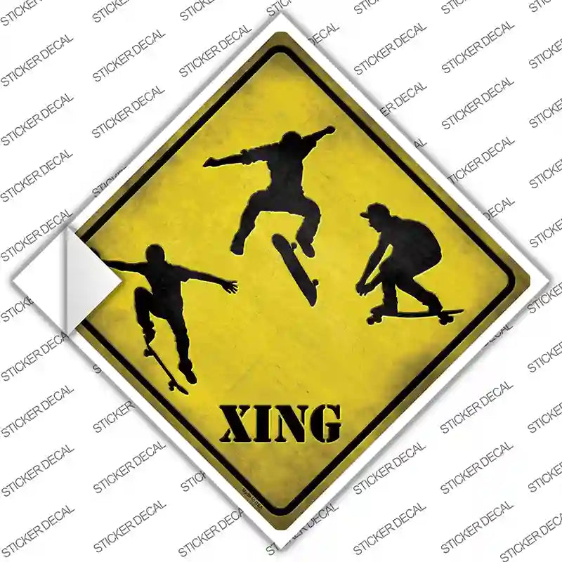CX-082s-S Skateboarder Xing Novelty Diamond Sticker Decal - Small