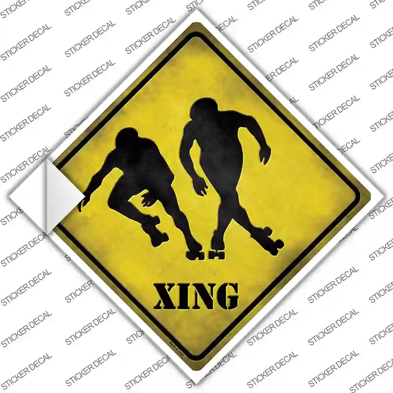 CX-085s-L Rollerskaters Xing Novelty Diamond Sticker Decal - Large