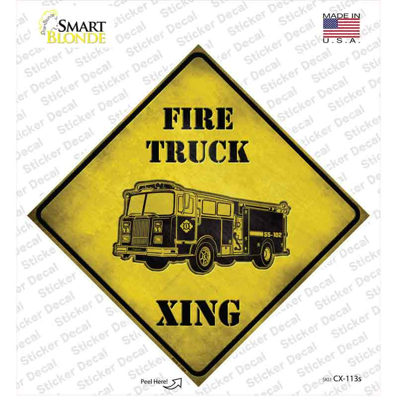 CX-113s-M Fire Truck Xing Novelty Diamond Sticker Decal - Medium