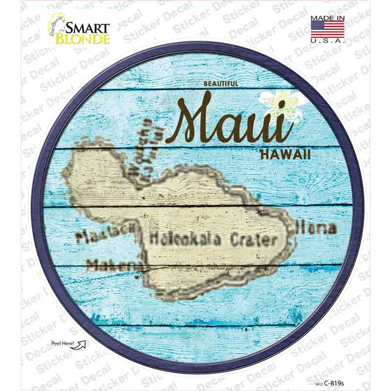 C-819s-M Maui Hawaii Map Novelty Circle Sticker Decal - Medium