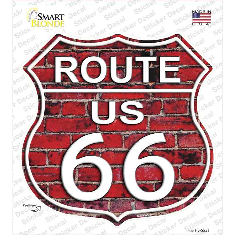 HS-555s-M Route 66 Red Brick Wall Novelty Highway Shield Sticker Decal - Medium
