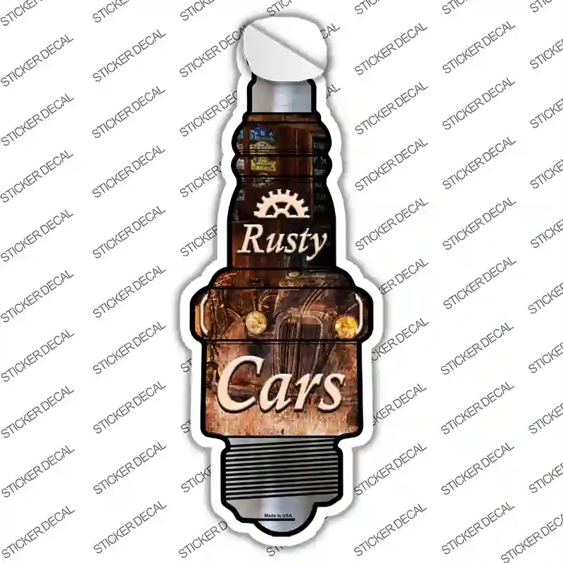 J-062s-S Rusty Cars Novelty Spark Plug Sticker Decal - Small