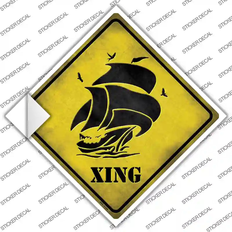 CX-077s-L Sailboat Xing Novelty Diamond Sticker Decal - Large
