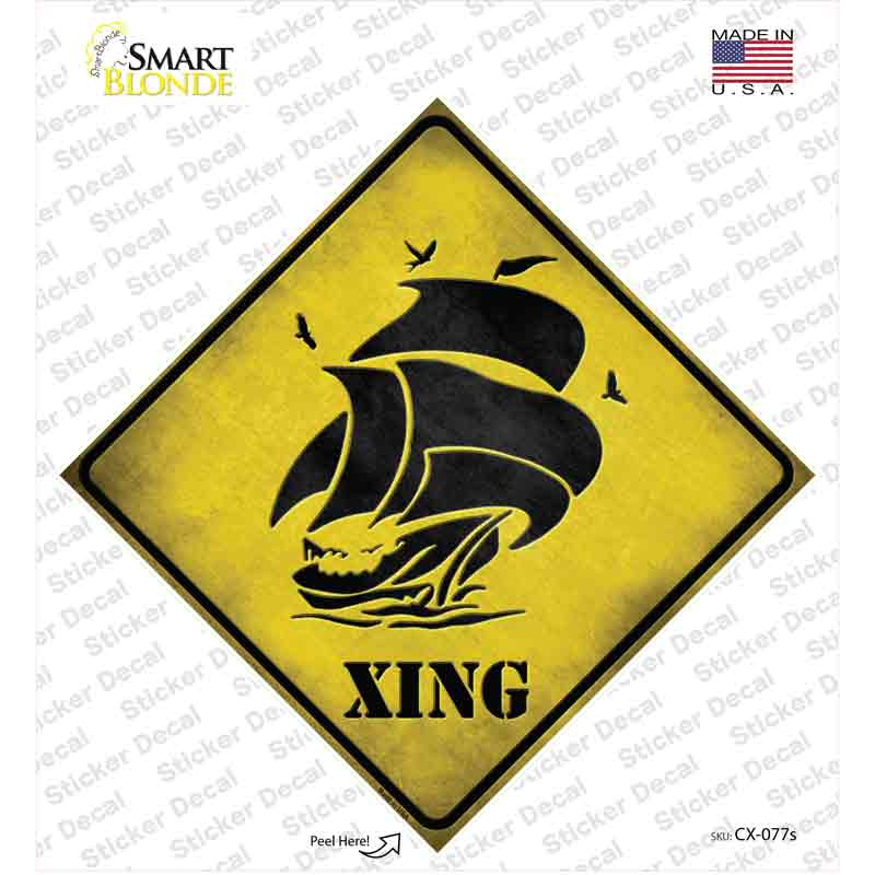 CX-077s-M Sailboat Xing Novelty Diamond Sticker Decal - Medium