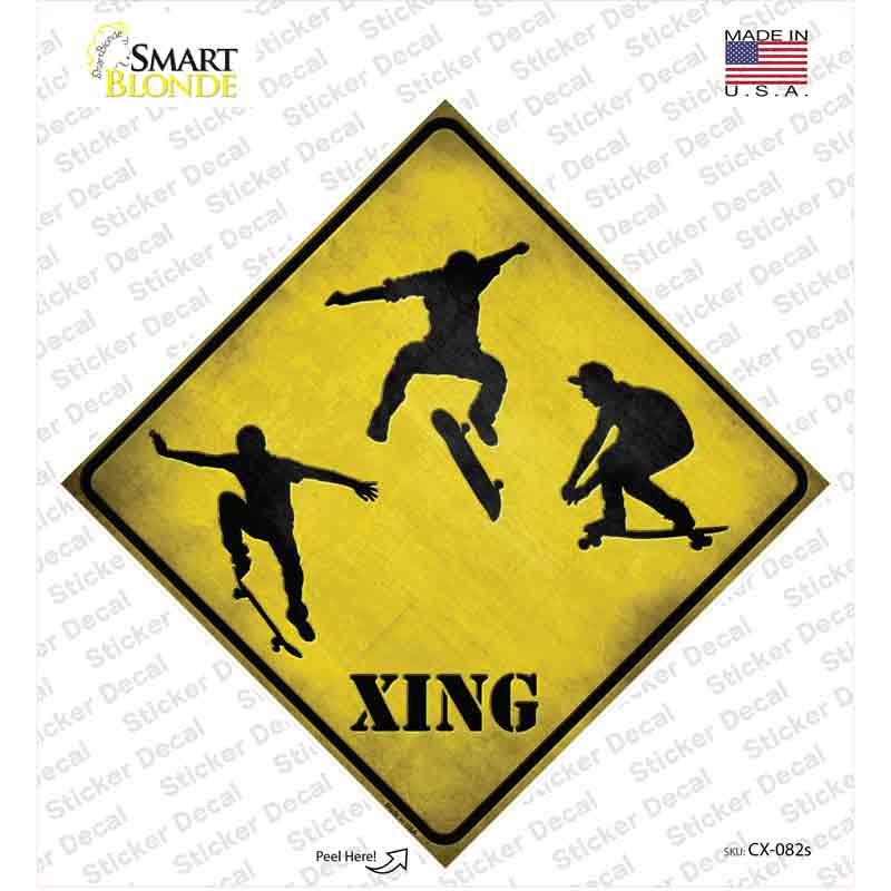 CX-082s-M Skateboarder Xing Novelty Diamond Sticker Decal - Medium