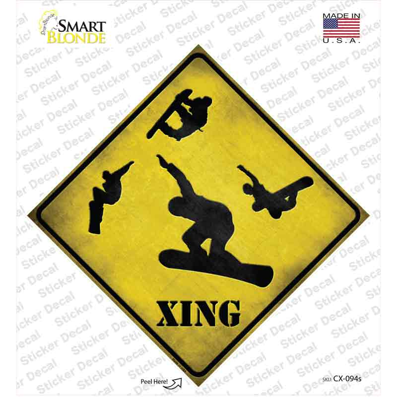 CX-094s-M Snow Boarder Xing Novelty Diamond Sticker Decal - Medium