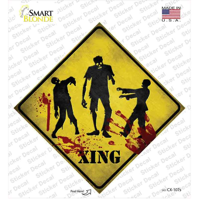 CX-107s-M Zombies Xing Novelty Diamond Sticker Decal - Medium