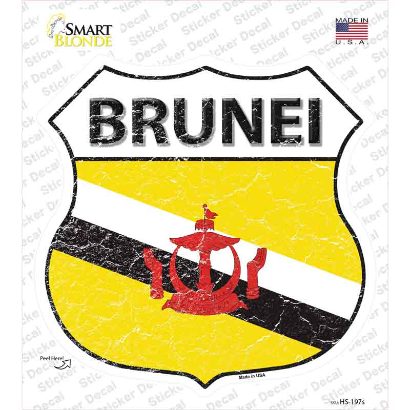 HS-197s-M Brunei Flag Novelty Highway Shield Sticker Decal - Medium