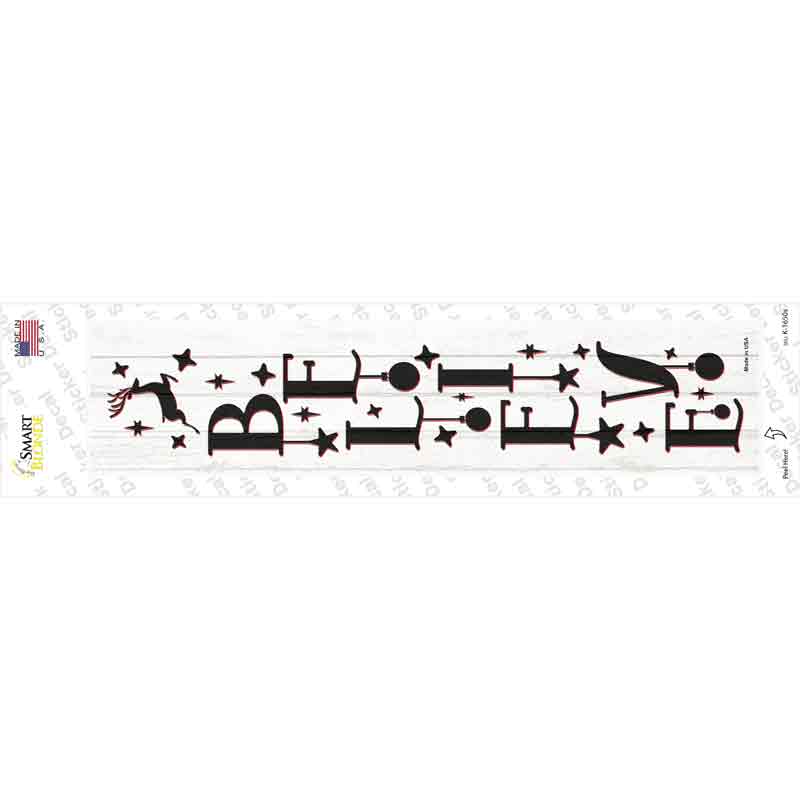 K-1650s-M Believe Reindeer White Novelty Narrow Sticker Decal - Medium