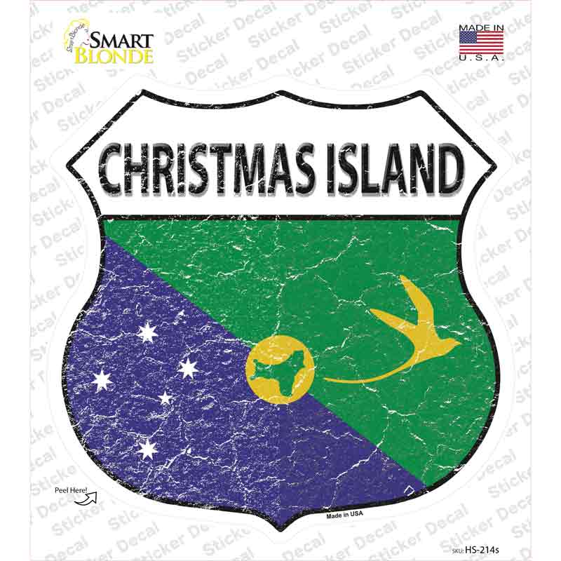 HS-214s-M Christmas Island Flag Novelty Highway Shield Sticker Decal - Medium