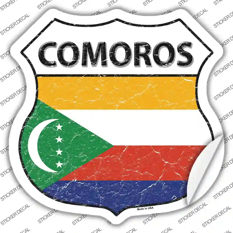 HS-219s-XL Comoros Flag Novelty Highway Shield Sticker Decal - Extra Large