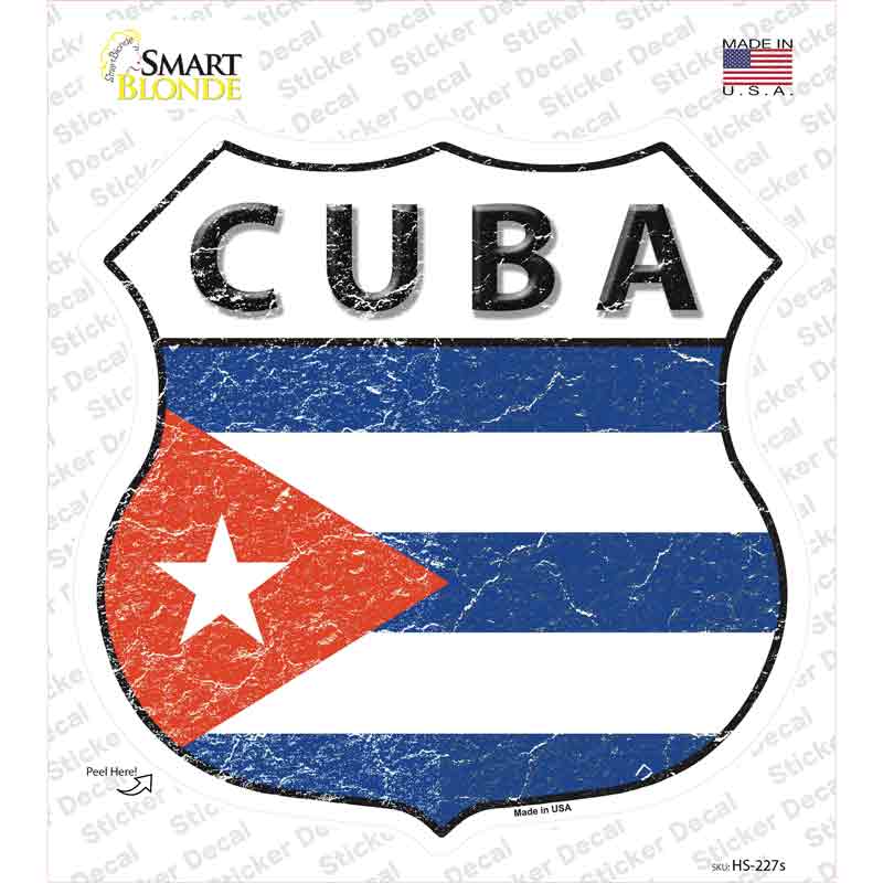 HS-227s-M Cuba Flag Novelty Highway Shield Sticker Decal - Medium