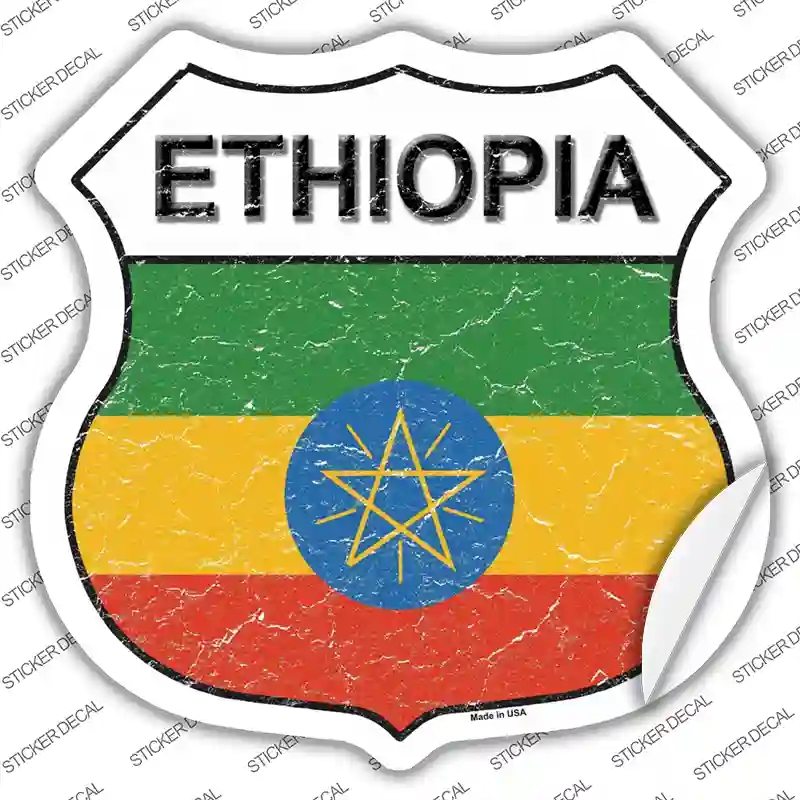 HS-245s-L Ethiopia Flag Novelty Highway Shield Sticker Decal - Large