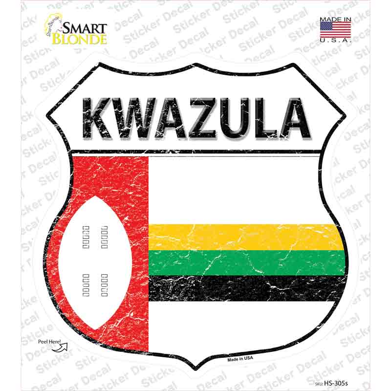 HS-305s-M Kwazulu Flag Novelty Highway Shield Sticker Decal - Medium