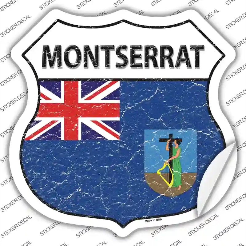 HS-338s-L Montserrat Flag Novelty Highway Shield Sticker Decal - Large