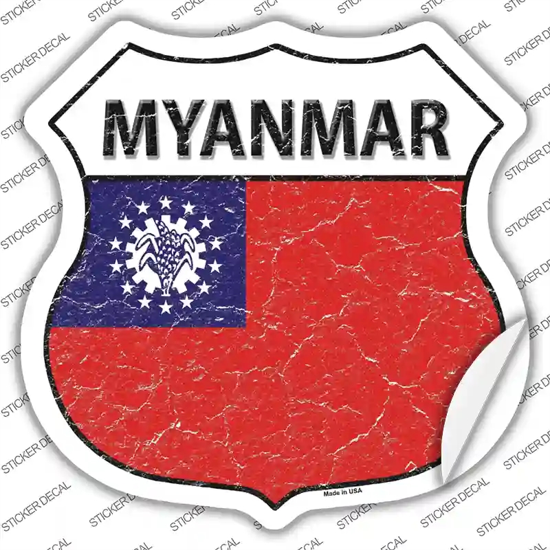 HS-342s-XL Myanmar Flag Novelty Highway Shield Sticker Decal - Extra Large