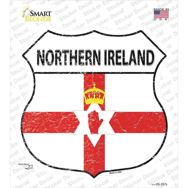 HS-357s-M Northern Ireland Flag Novelty Highway Shield Sticker Decal - Medium