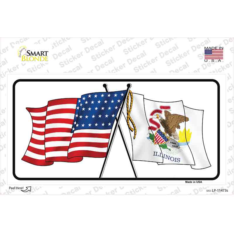 LP-11473s-M Illinois Crossed US Flag Novelty Sticker Decal - Medium
