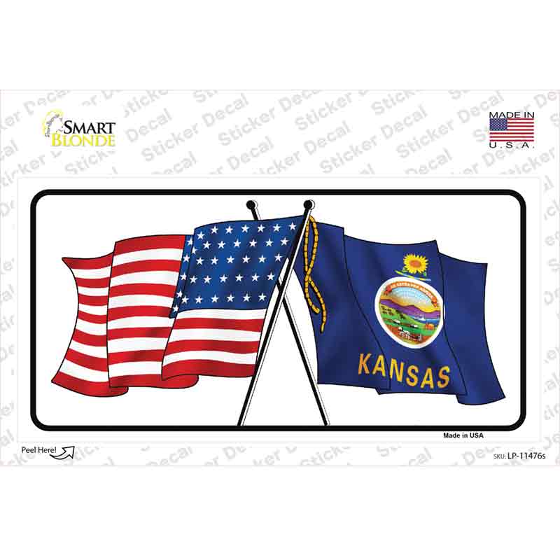 LP-11476s-M Kansas Crossed US Flag Novelty Sticker Decal - Medium