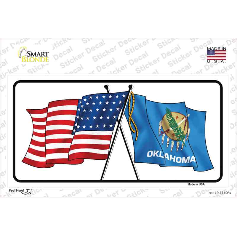 LP-11496s-M Oklahoma Crossed US Flag Novelty Sticker Decal - Medium