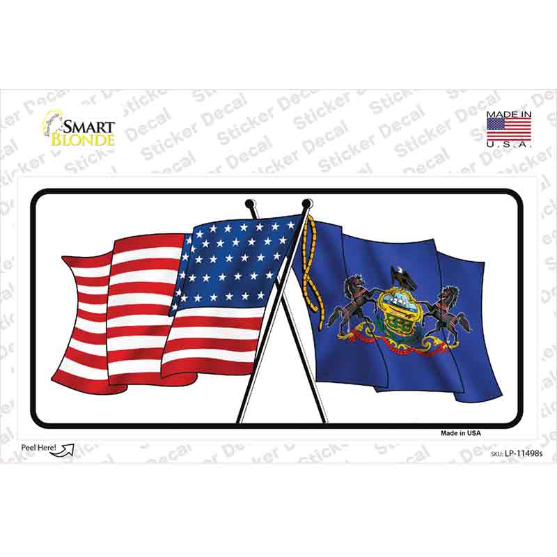 LP-11498s-M Pennsylvania Crossed US Flag Novelty Sticker Decal - Medium