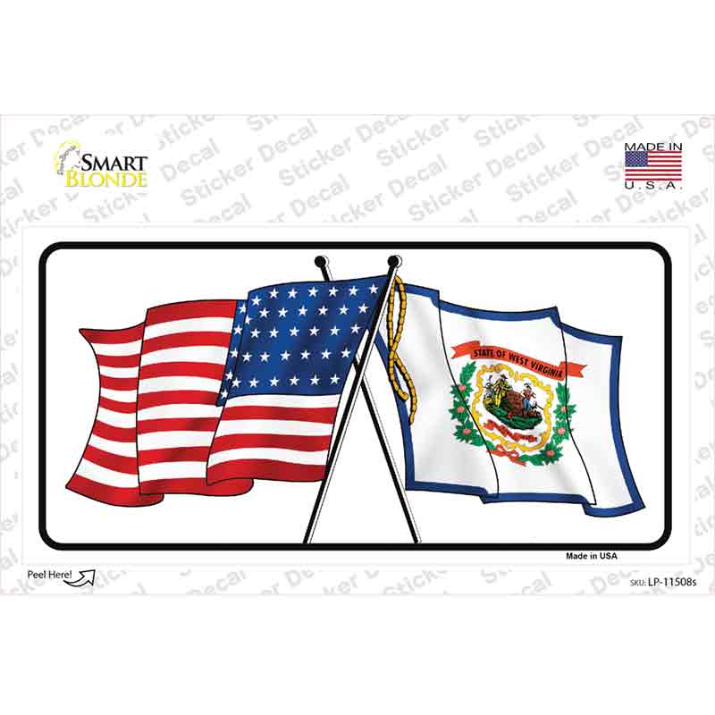 LP-11508s-M West Virginia Crossed US Flag Novelty Sticker Decal - Medium